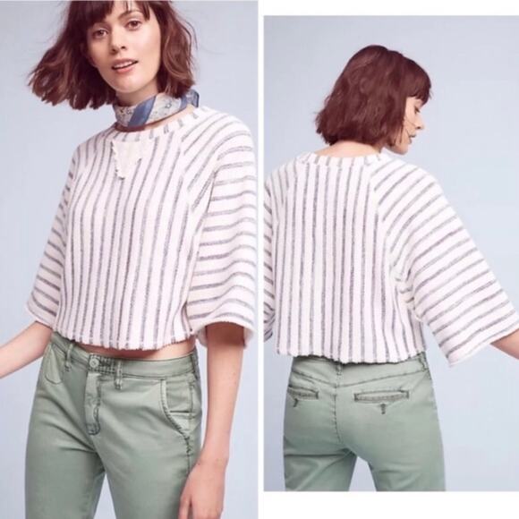 Anthropologie Dolan Coastal Stripes Cropped Pullover Top size Small - Picture 6 of 13